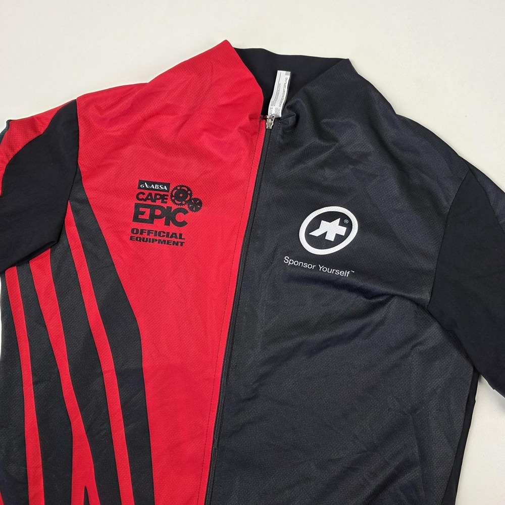 Assos Cape Epic Cycling Jersey Mens XL Black Red Full Zip Pockets Bike Top